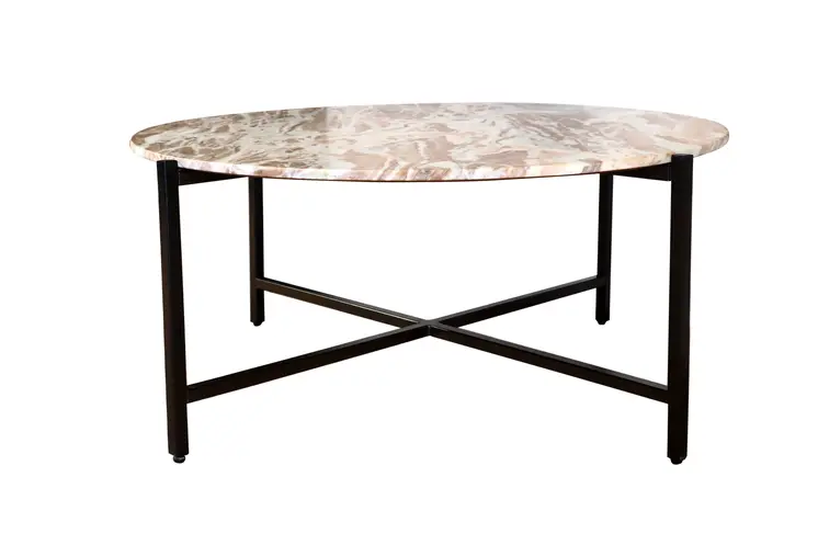 32" Brown and Charcoal Genuine Marble Round Coffee Table