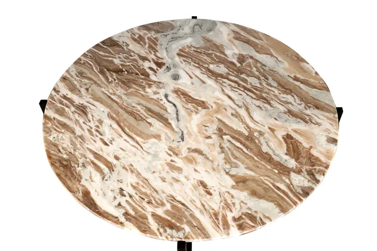 32" Brown and Charcoal Genuine Marble Round Coffee Table