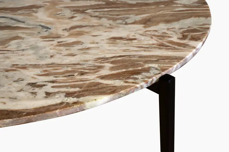 32" Brown and Charcoal Genuine Marble Round Coffee Table