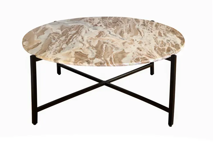32" Brown and Charcoal Genuine Marble Round Coffee Table