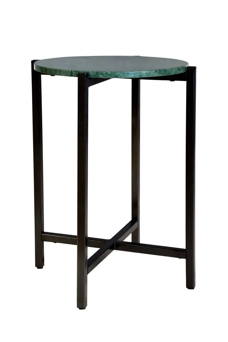21" Green and Black Marble and Metal Round End Table