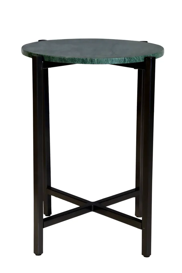 21" Green and Black Marble and Metal Round End Table