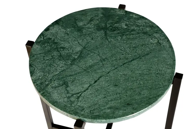 21" Green and Black Marble and Metal Round End Table