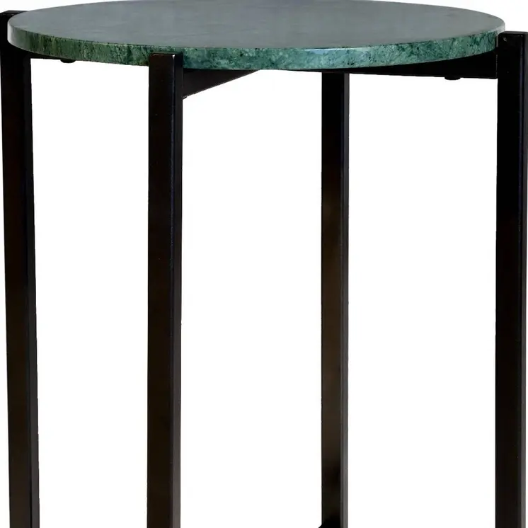 21" Green and Black Marble and Metal Round End Table