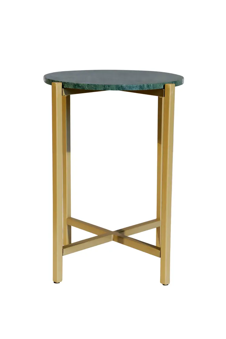 21" Green and Gold Marble and Metal Round End Table