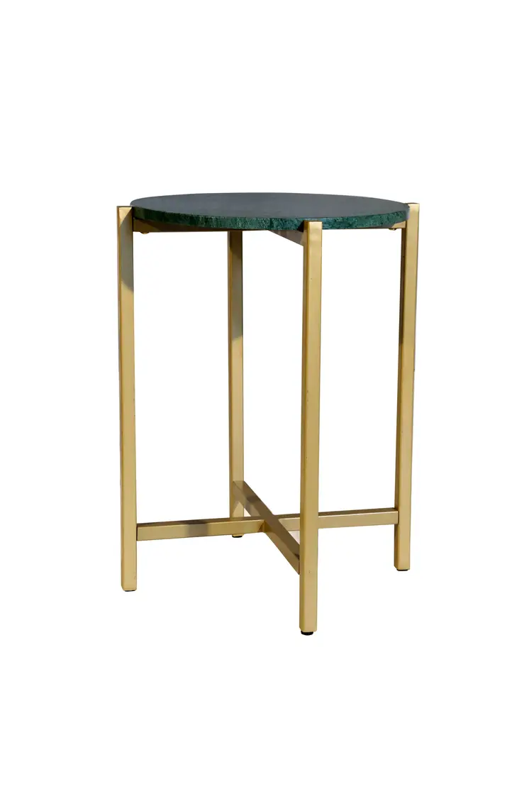 21" Green and Gold Marble and Metal Round End Table