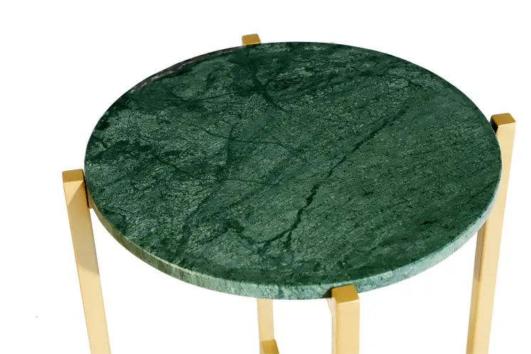21" Green and Gold Marble and Metal Round End Table