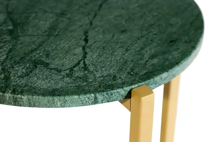 21" Green and Gold Marble and Metal Round End Table
