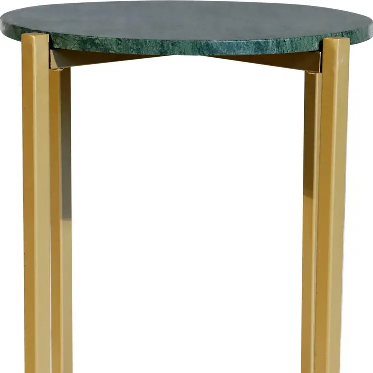 21" Green and Gold Marble and Metal Round End Table