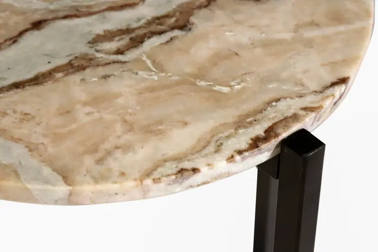 21" Brown Tan and Black Marble and Metal Round End Table