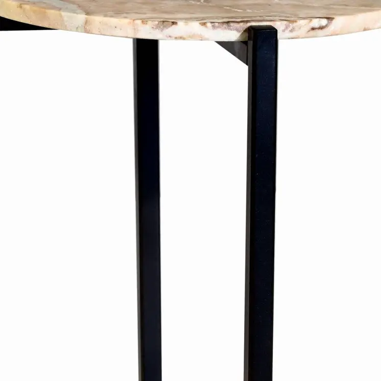 21" Brown Tan and Black Marble and Metal Round End Table