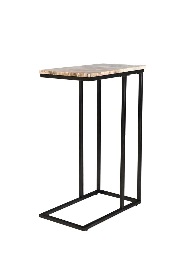 24" Brown Tan and Black Marble and Metal End Table