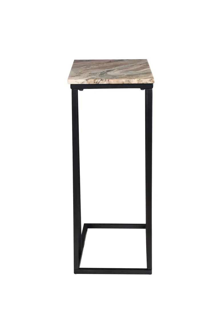 24" Brown Tan and Black Marble and Metal End Table