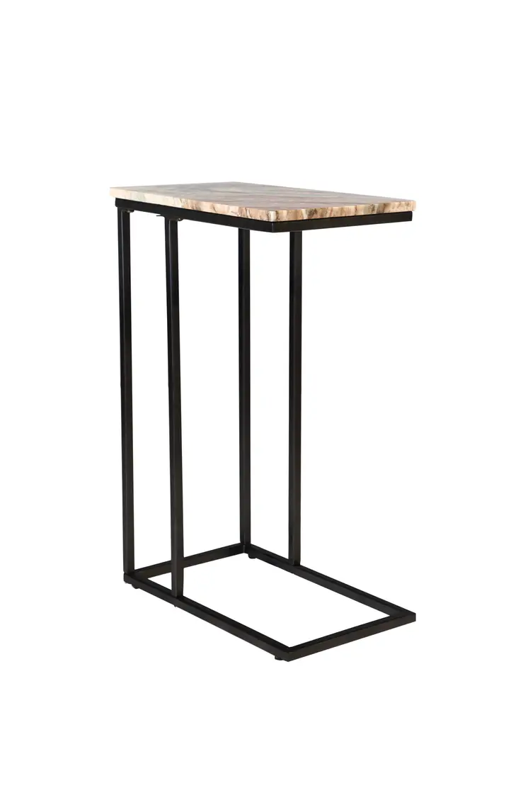 24" Brown Tan and Black Marble and Metal End Table