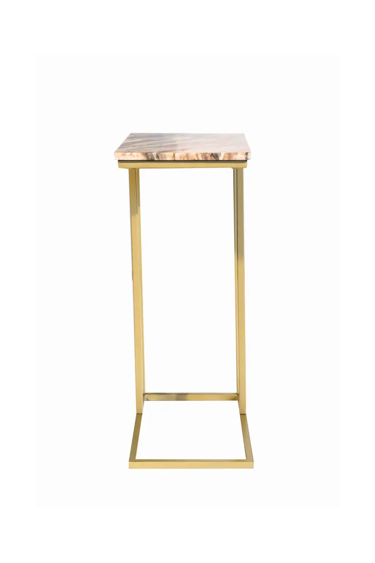 24" Brown Tan and Gold Marble and Metal End Table