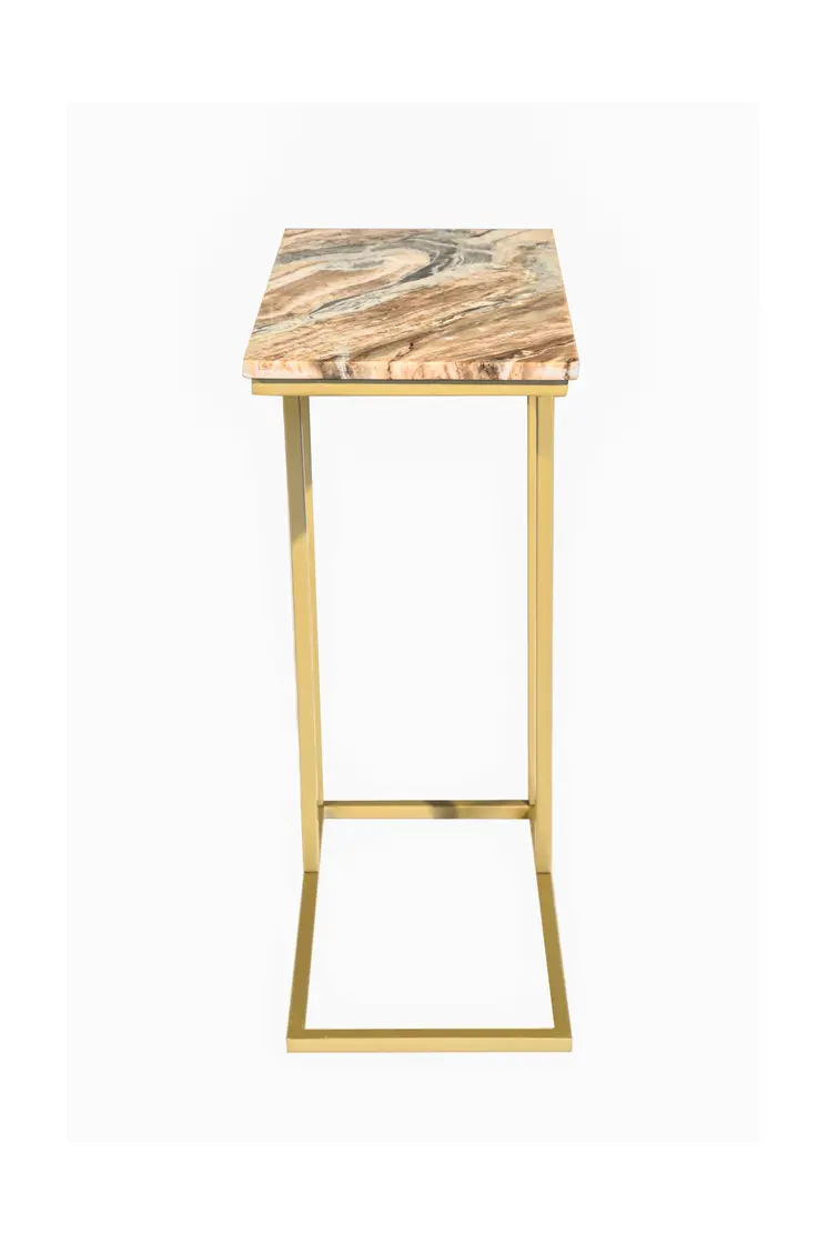 24" Brown Tan and Gold Marble and Metal End Table