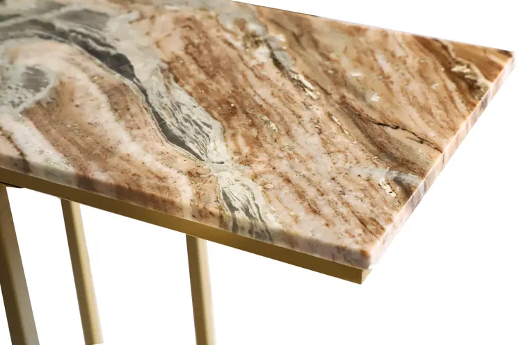 24" Brown Tan and Gold Marble and Metal End Table