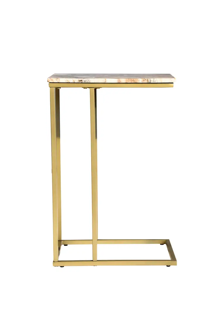 24" Brown Tan and Gold Marble and Metal End Table