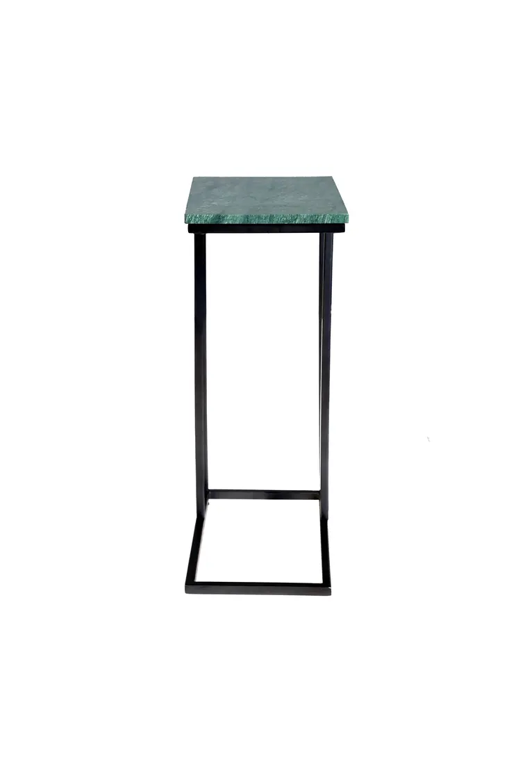 24" Green and Black Marble and Metal End Table