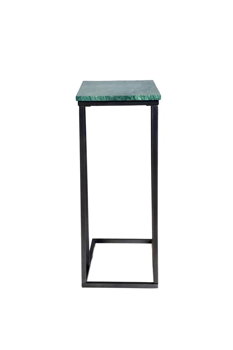 24" Green and Black Marble and Metal End Table