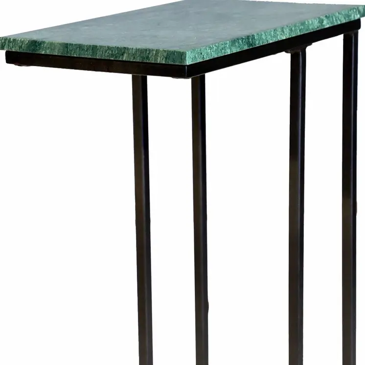 24" Green and Black Marble and Metal End Table