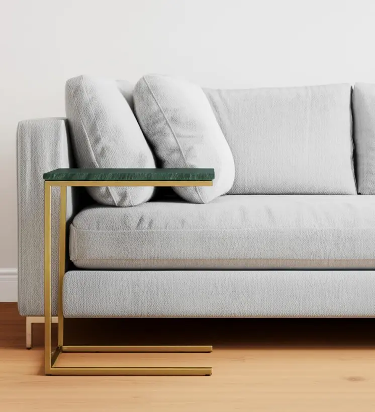 24" Green and Gold Marble and Metal End Table