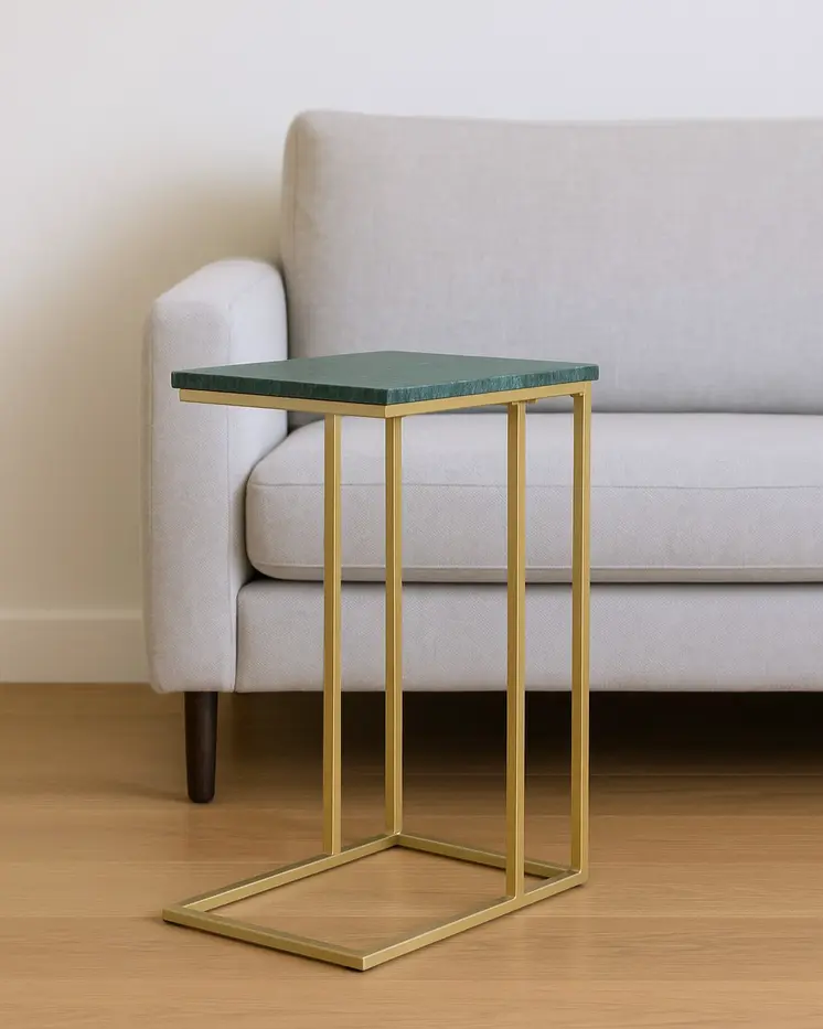24" Green and Gold Marble and Metal End Table