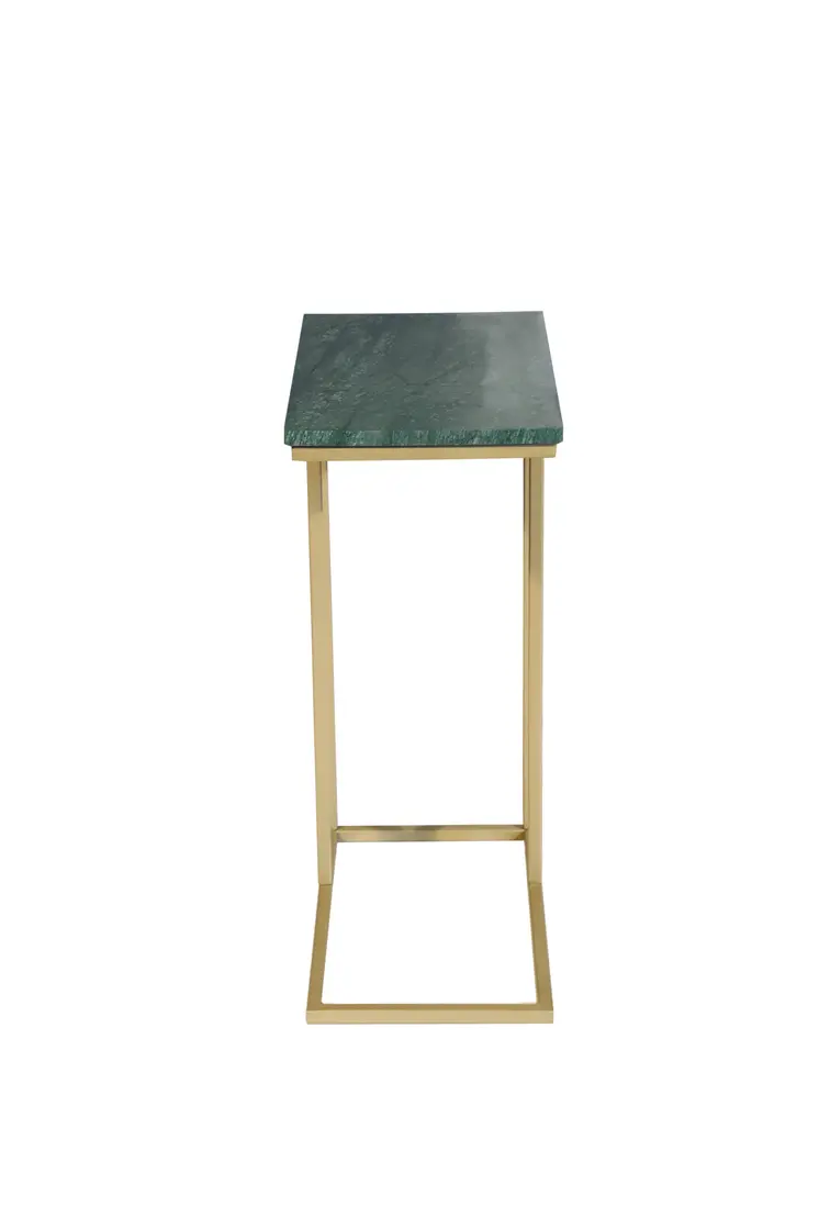 24" Green and Gold Marble and Metal End Table