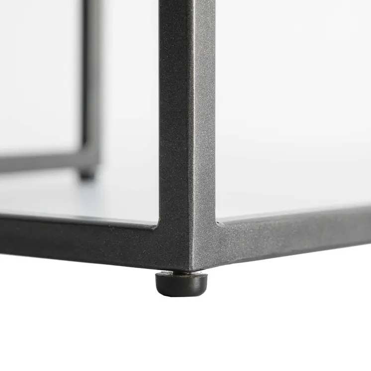 Set of Two Clear and Black Glass and Metal Square Frame Nested Tables
