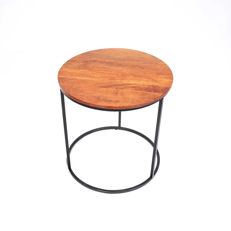 22" Brown and Black Reclaimed Wood and Metal Round Frame End Table