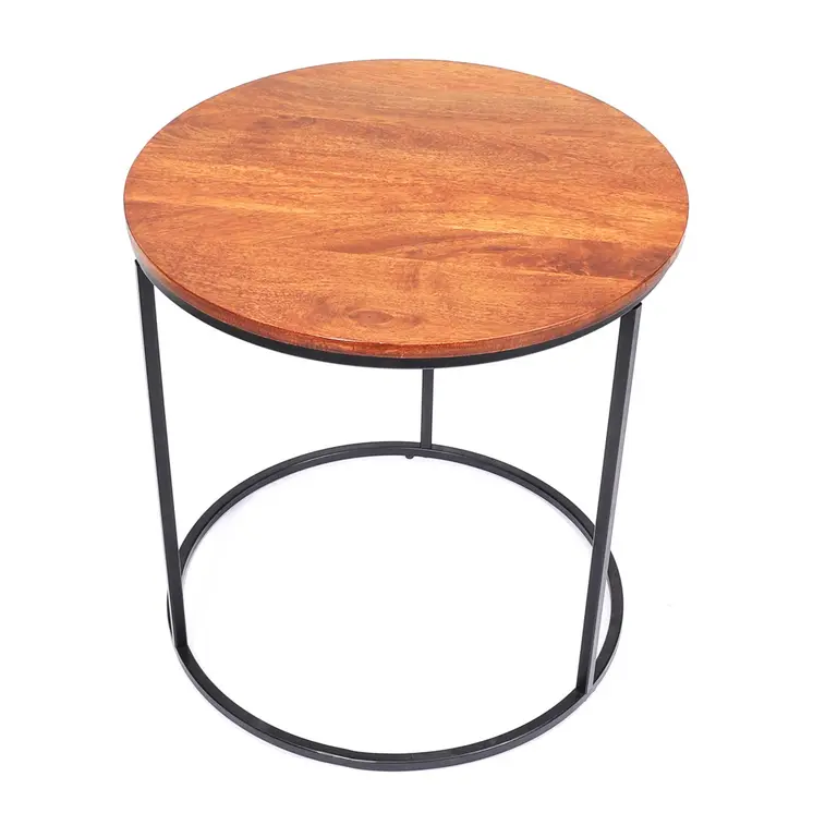 22" Brown and Black Reclaimed Wood and Metal Round Frame End Table