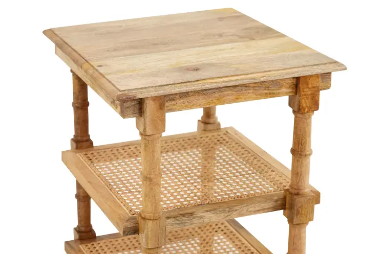 24" Natural Solid Wood End Table With Two Shelves