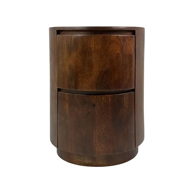 24" Chestnut Solid Wood Round Drum End Table With Two Drawers