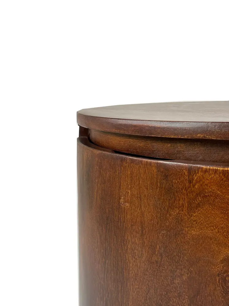 24" Chestnut Solid Wood Round Drum End Table With Two Drawers