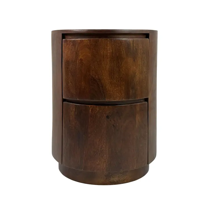 24" Chestnut Solid Wood Round Drum End Table With Two Drawers