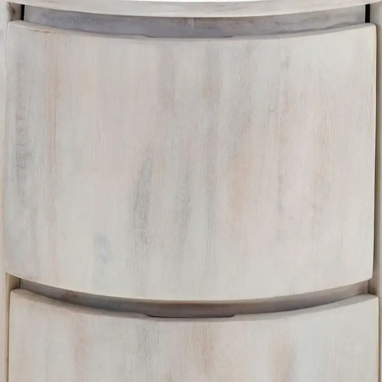 24" White Solid Wood Round Drum End Table With Two Drawers