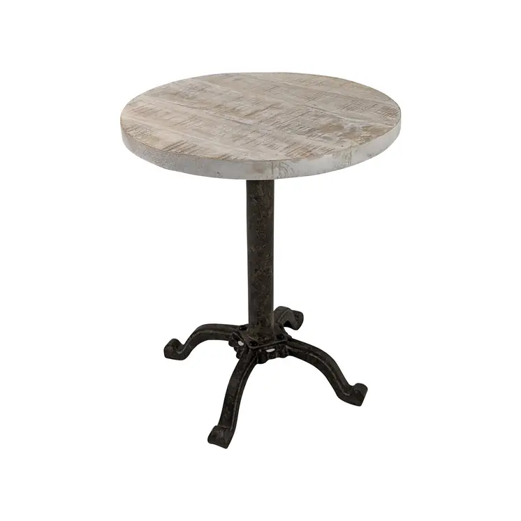 22" Natural and Black Solid Wood and Metal Height Adjustable Round Pedestal End Table