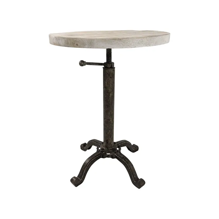 22" Natural and Black Solid Wood and Metal Height Adjustable Round Pedestal End Table