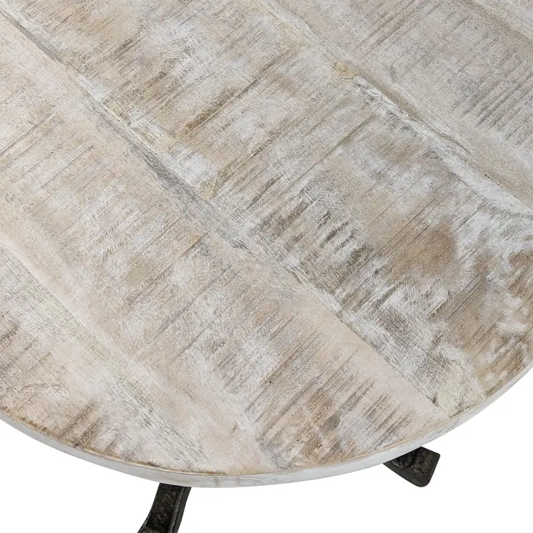 22" Natural and Black Solid Wood and Metal Height Adjustable Round Pedestal End Table