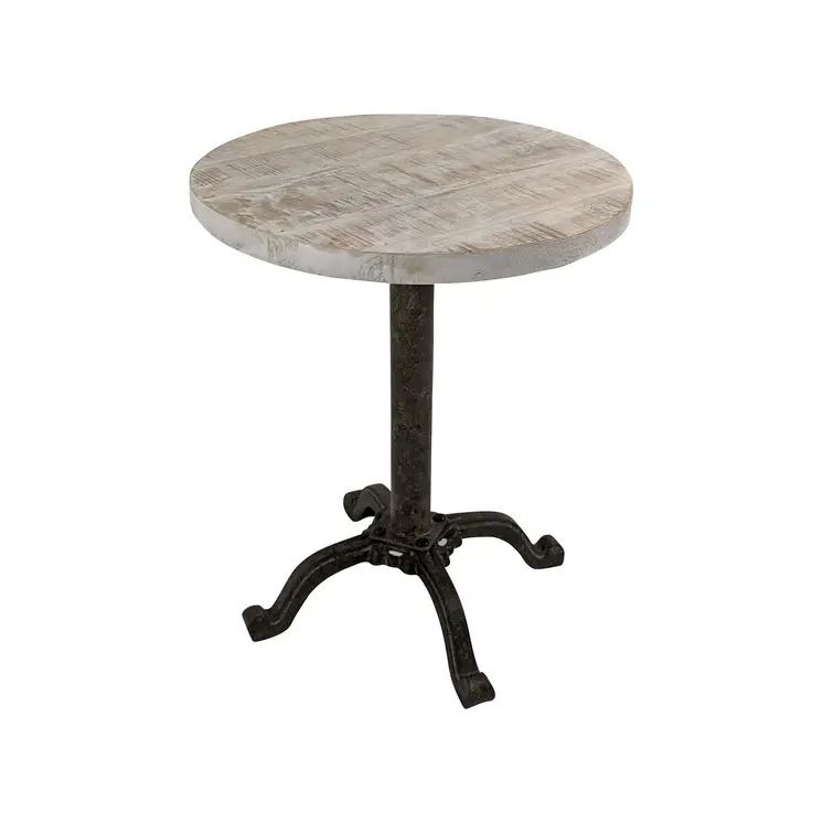 22" Natural and Black Solid Wood and Metal Height Adjustable Round Pedestal End Table
