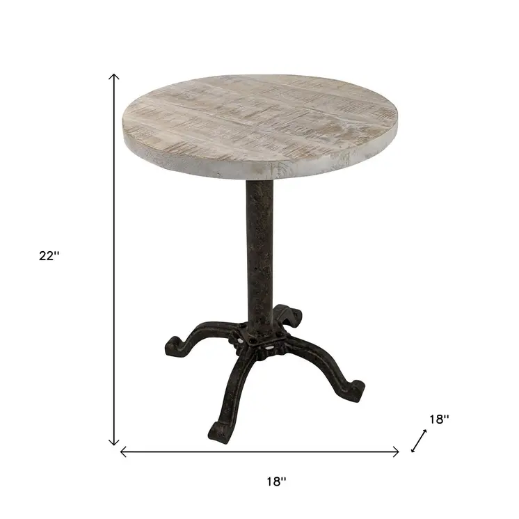 22" Natural and Black Solid Wood and Metal Height Adjustable Round Pedestal End Table