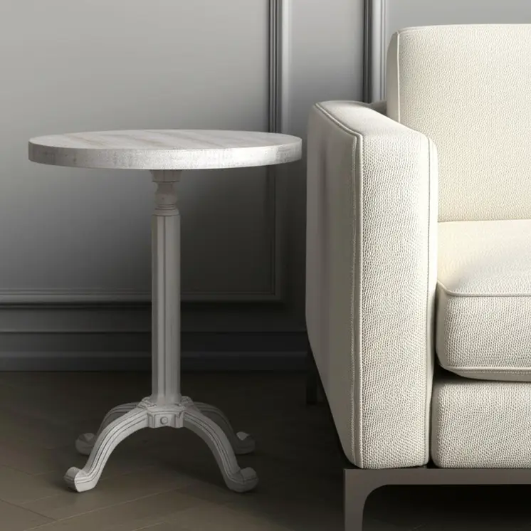 22" White Solid Wood and Metal Height Adjustable Round Pedestal End Table