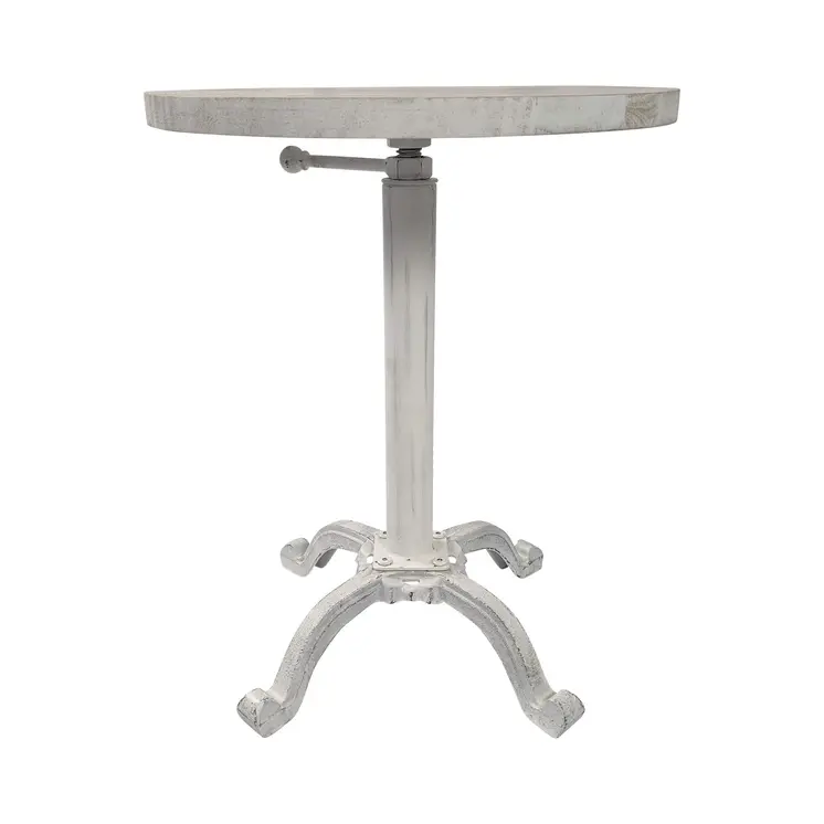 22" White Solid Wood and Metal Height Adjustable Round Pedestal End Table