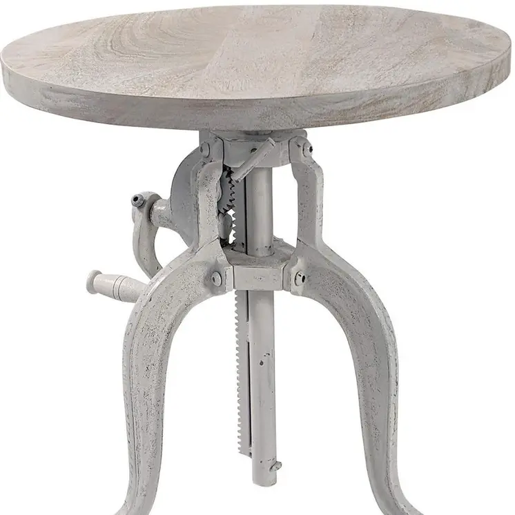 19" White Solid Wood and Iron Height Adjustable Round End Table