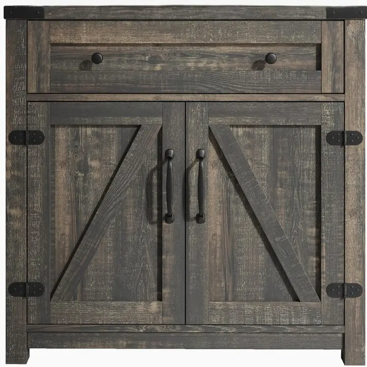 32" Light Brown Wood Accent Cabinet With Two Doors And One Drawer