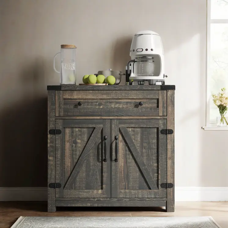 32" Light Brown Wood Accent Cabinet With Two Doors And One Drawer