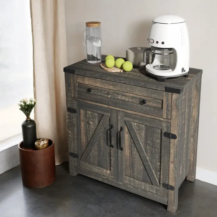 32" Light Brown Wood Accent Cabinet With Two Doors And One Drawer