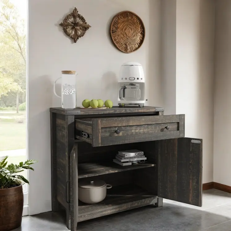 32" Light Brown Wood Accent Cabinet With Two Doors And One Drawer