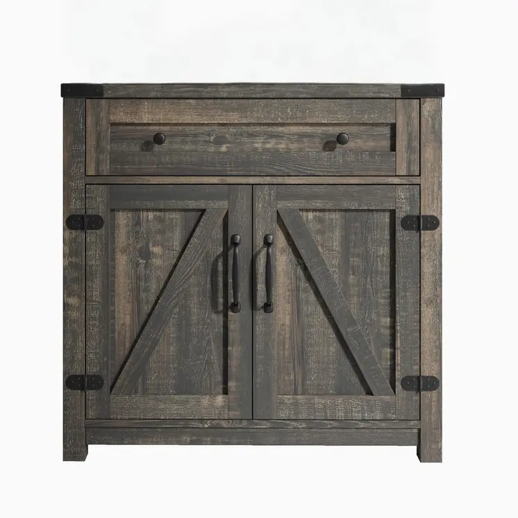 32" Light Brown Wood Accent Cabinet With Two Doors And One Drawer