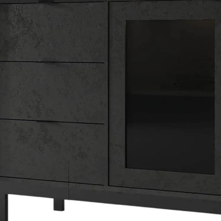 31" Black Wood Accent Cabinet With LED With Single Door And Three Drawers